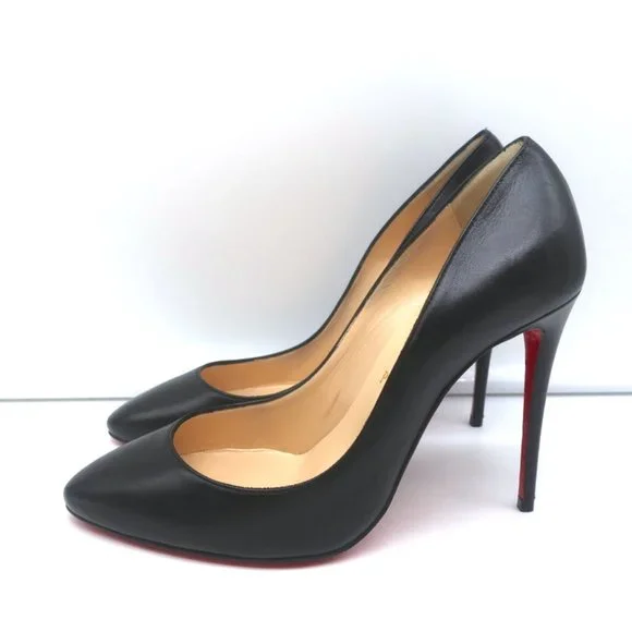 CHRISTIAN LOUBOUTIN ELOISE 100 PUMPS BLACK LEATHER SIZE 36 ALMOND TOE HEELS - Picture 6 of 11